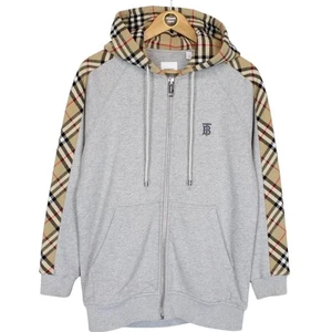Sudadera con capucha Burberry 'Kurke' gris y tostado a cuadros Nova de algodón con cremallera completa - Imagen 1 de 7