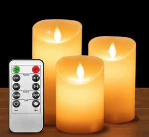 Battery Operated Flickering Flameless Candles Remote Timer Glass LED Candles x3 - Picture 1 of 19