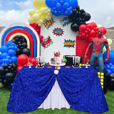 Fanqisi Navy Blue 50x102 Inches Navy Blue Rosette Satin Tablecloth Rectangle ... - Image 1 of 4