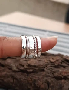 Set di 5 anelli, anelli impilabili, anello in argento 925 Strling, anello midi in argento tutte le misure - Foto 1 di 6