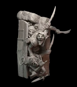 Kit modellino resina agguato goblin fantasia scala 1/24 100 mm - diorama porta dungeon - Foto 1 di 5