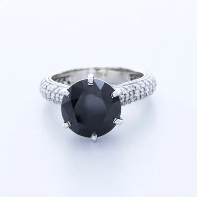 4.37ct tw Black Round Cut Earth Mined Certified Diamonds 18k Gold Accent Ring - Image 1 of 4