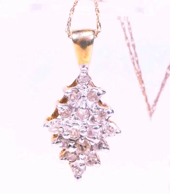 Collar Colgante Marquesa Diamante 0,20 CT Oro Amarillo 10K 20" Vintage 1,52 Gramos Foto 1 de 4