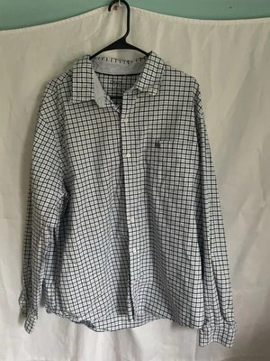 Camisa a cuadros blanca y azul con botones Chaps para hombre Foto 1 de 4