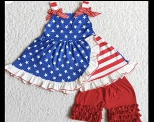 GIRLS Red, White, & Blue BOUTIQUE Shirt Ruffled-shorts Set Ruffle 5/6 NWOT - Picture 1 of 1