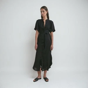 Victoria & Woods Mykonos Dress Size 4 Black Shirt Linen Blend VGUC - Bild 1 von 11
