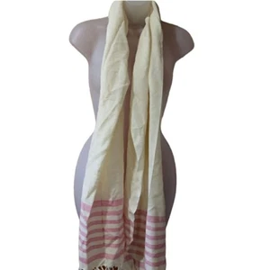 Scents & Feel 100% Handgewebter Baumwollschal Natur Rosa Streifen Kunsthandwerk Boho Halstuch - Bild 1 von 13