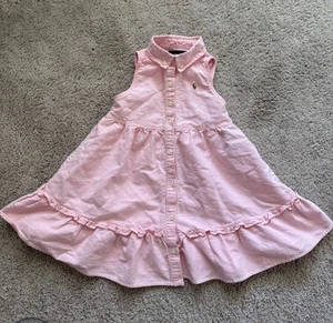 Ralph Lauren Kleid Kleinkind Mädchen 2T Rosa Rüschensaum Ärmellos Baumwolle Preppy - Bild 1 von 8