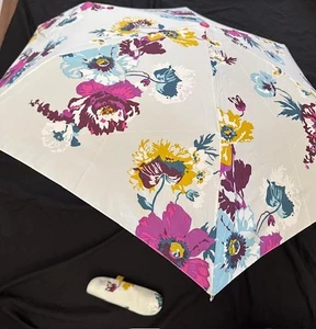 NEW JOULES Floral UMBRELLA Case Great Britain Brolly SILVER POSY Compact - Picture 1 of 5