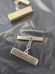 Pair Of Sterling Bar  Cufflinks With Reddish/Purple Stone - Picture 1 of 5