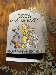 Printed T Shirt Mens DOGS MAKE ME HAPPY HUMANS MAKE HEAD HURT Heat Transfer Gift - Picture 1 of 10
