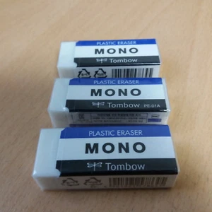 3 Stück Tombow Mono Standard Kunststoff Radierer PE-01A weiß - Bild 1 von 3