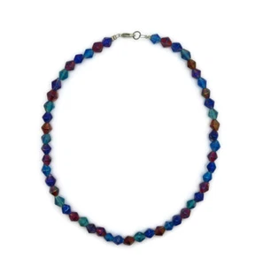 Collar vintage de cuentas de vidrio indio con forma de diamante aguamarina azul rojo para mujer - Imagen 1 de 4