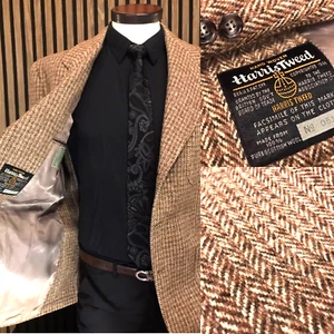 Vintage 1950's Harris Tweed Sport Coat 44L Full Canvas Brown Blazer Jacket Bone - Picture 1 of 21