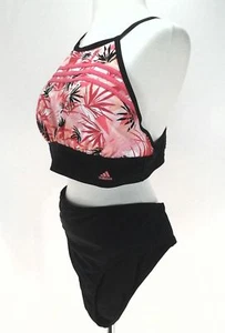 ADIDAS Bikini Oceans Palms Crop Coral/Black SWIMSUIT 3 stripe 3ABF244 2XL New - Picture 1 of 6