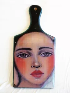 Unique WOOD CUTTING BOARD Hand Painted Decoupage Pretty Girl Kitchen Art New - Picture 1 of 8