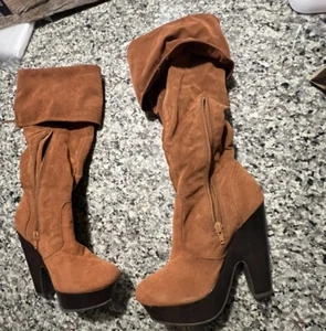 Womens Brown Boots Bamboo Brand Side Zipper Size 7 - Picture 1 of 6