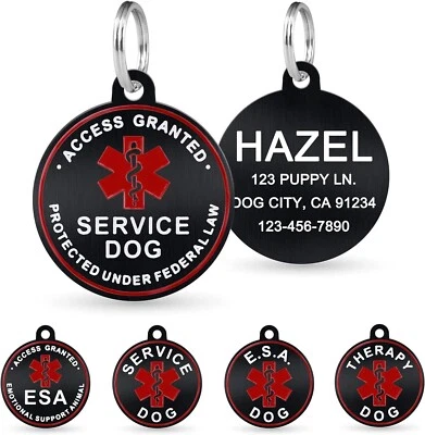 Service Dog, ESA, Therapy, In Training, Working, customized metal dog tag - Image 1 of 4