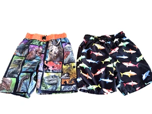 Lot of 2 Boys Swim Trunks Youth Size 5/6  Bathing Suit Dinosaur Sharks - Picture 1 of 4