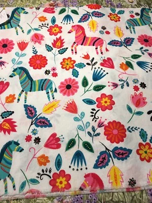 Pink & Teal Zebras & Flowers Cotton Fabric Print - 15”x43” (less than 1/2 yard). - Image 1 of 3