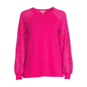 Nine.Eight Women’s Long Sleeve Round Neck Pullover Sweatshirt, Size XS, Pink - Picture 1 of 4