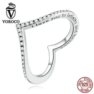 Fashion 925 Sterling Silver Silver Heart-shaped CZ Ring For Women Jewelry VOROCO