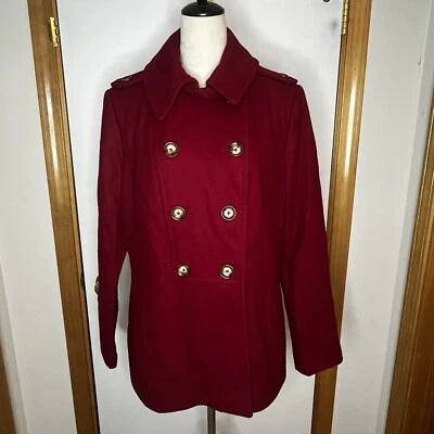 Michael Kors Wool Blend Peacoat Jacket Button Down Women Large Red Lined Warm - Image 1 of 4