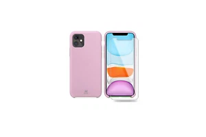 Ibroz Coque silicone rose + Verre trempé pour iPhone 11 - Photo 1/4