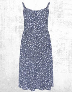 Ex Women’s Plus Size Curve Ditsy Floral Strappy Sundress in Blue Navy (Defect) - Picture 1 of 7