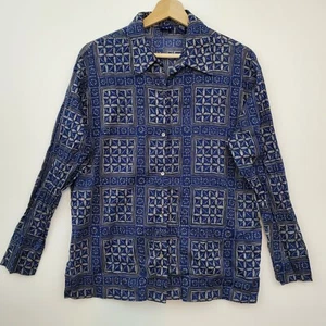 Vintage 90s Y2K GAP Blue Print Long Sleeves Thin 100% Cotton Button Front SZ S - Picture 1 of 5