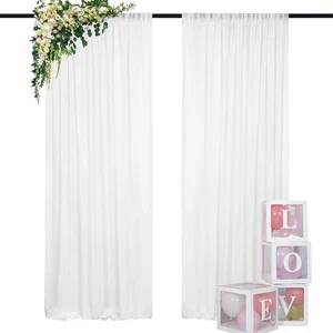 DUOBAO White Chiffon Curtain Panels 84x29 - Semi-Sheer Wedding and Party Drapes, - Picture 1 of 6
