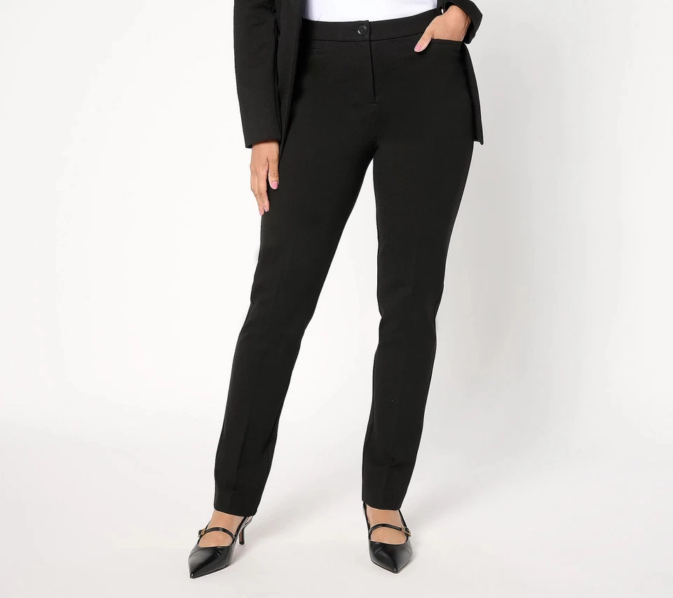 Susan Graver Petite Smart Ponte Slim Leg Trouser Pants Black L New - Image 1 of 1