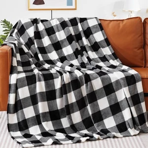 Fleece Throw Blankets, Black and White Buffalo Plaid Throw Blanket for Couch ... - Picture 1 of 9