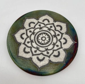 Raku Pottery Coaster Mandala Signed Jeremy Diller 4.25" Trivet Spiritual Symbol - Picture 1 of 3
