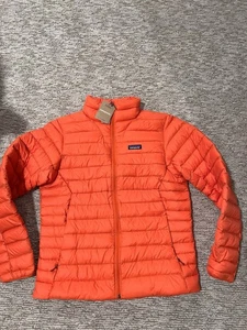 PATAGONIA MAGLIONE PIUMINO uomo giubbino imbottito arancione MACCHIE taglia MEDIA - Foto 1 di 3