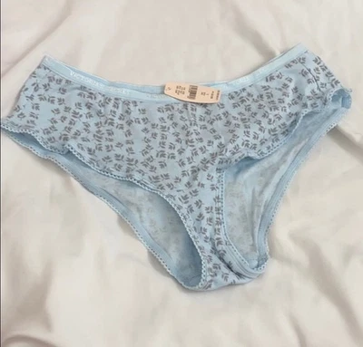 NWT Victoria’s Secret L Blue Floral Picot Lace Cotton Logo Band Panties LARGE - Image 1 of 3