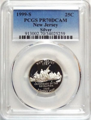 1999-S  SILVER WASHINGTON QUARTER NEW JERSEY STATE SERIES  PCGS PR70DCAM - Image 1 of 3