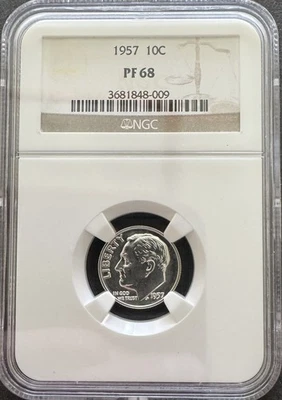 1957 Silver  Roosevelt Dime NGC PF68     Free US Shipping - Image 1 of 2