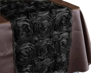 10 schwarze Rosetten Rose Satin Tischläufer 12"x108" Band Hochzeit Dekorationen - Bild 1 von 1