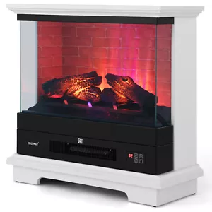 Freestanding Electric Fireplace w/4780 BTU Heat&400 Sq.Ft Heating Range White - Picture 1 of 10