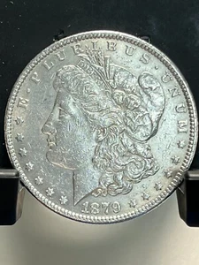 Dólar de plata Morgan 1879-P sobre brillo de rueda de carro MPL sin circular - Imagen 1 de 2