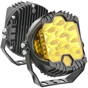 5Inch Round Led Off Road Lights Yellow Fog Lamp Driving DRL LED Pod Truck 4x4 2x - Foto 1 di 15
