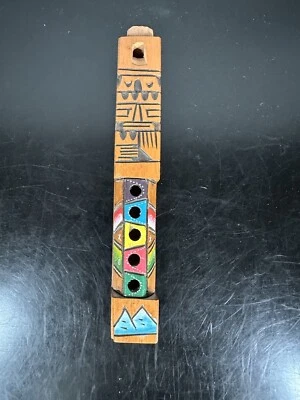 "Flauta de arte popular vintage tallada a mano de madera colorida tótem poste 8""" Foto 1 de 4