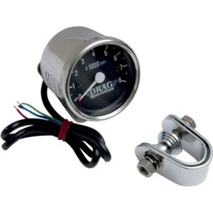 Drag Specialties Chrome/Black Mini Electronic 8000 RPM Tachometer For Harley - Picture 1 of 2