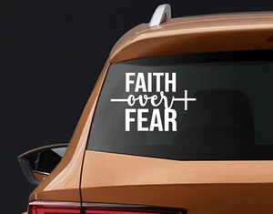 Vinyl Decal Car Truck Sticker Christian Quotes Faith Over Fear Cross - Picture 1 of 3