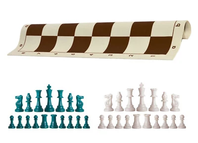 Piezas de ajedrez Aqua & White tablero de vinilo marrón de 20" - juego de ajedrez de un solo peso Foto 1 de 4