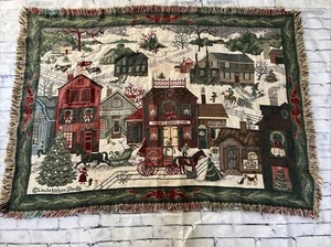 Goodwin Weavers Woven Cotton Linda Nelson Stocks Village Christmas Throw Blanket - Picture 1 of 3