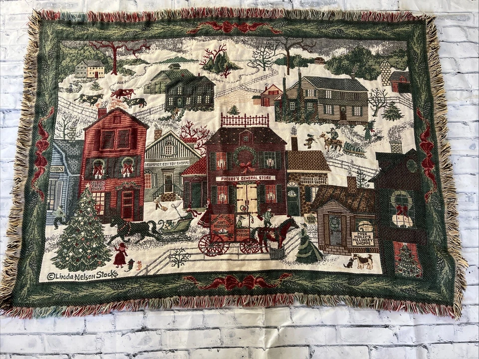 Manta Goodwin Weavers Tejida Algodón Linda Nelson Stocks Village Navidad Foto 1 de 3