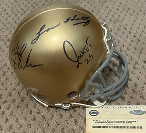 1988 NOTRE DAME SIGNED MINI FOOTBALL HELMET LOU HOLTZ ZORICH RICE ROCKET STEINER - Picture 1 of 10