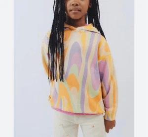 Zara Girls Swirl Hoodie Sweatshirt Orange Lavender Marble 11-12 Wavy Print - Picture 1 of 10